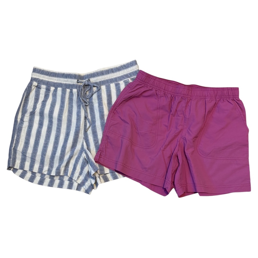 (2 PAIR) GAP Striped Linen Blend-COLOMBIA Rose Pink Pull-on Shorts (Both S) EUC
